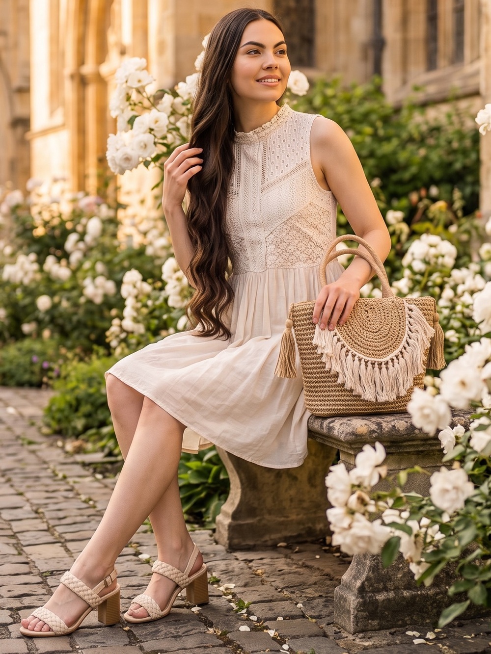 Umgee Cream Lace Tiered Summer Dress